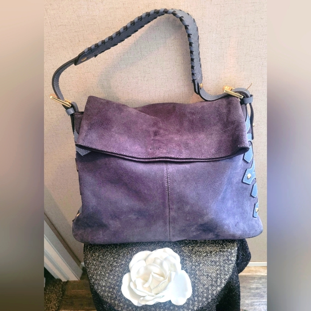 Aimee Kestenberg  blue leather and suede hobo bag EUC